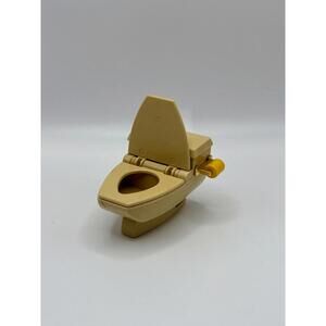 1:16 Scale Miniature Toilet Dollhouse Bathroom Accessory Beige, Yellow Handle